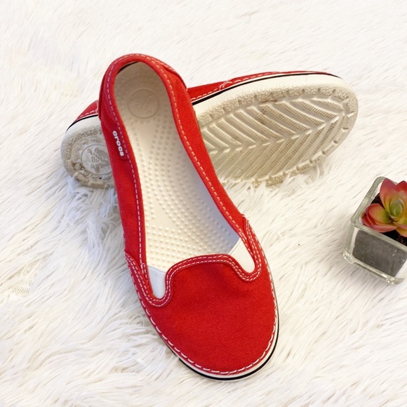 CROCS | Red white canvas loafers flats comfort casual shoes women’s 6 - Picture 6 of 7